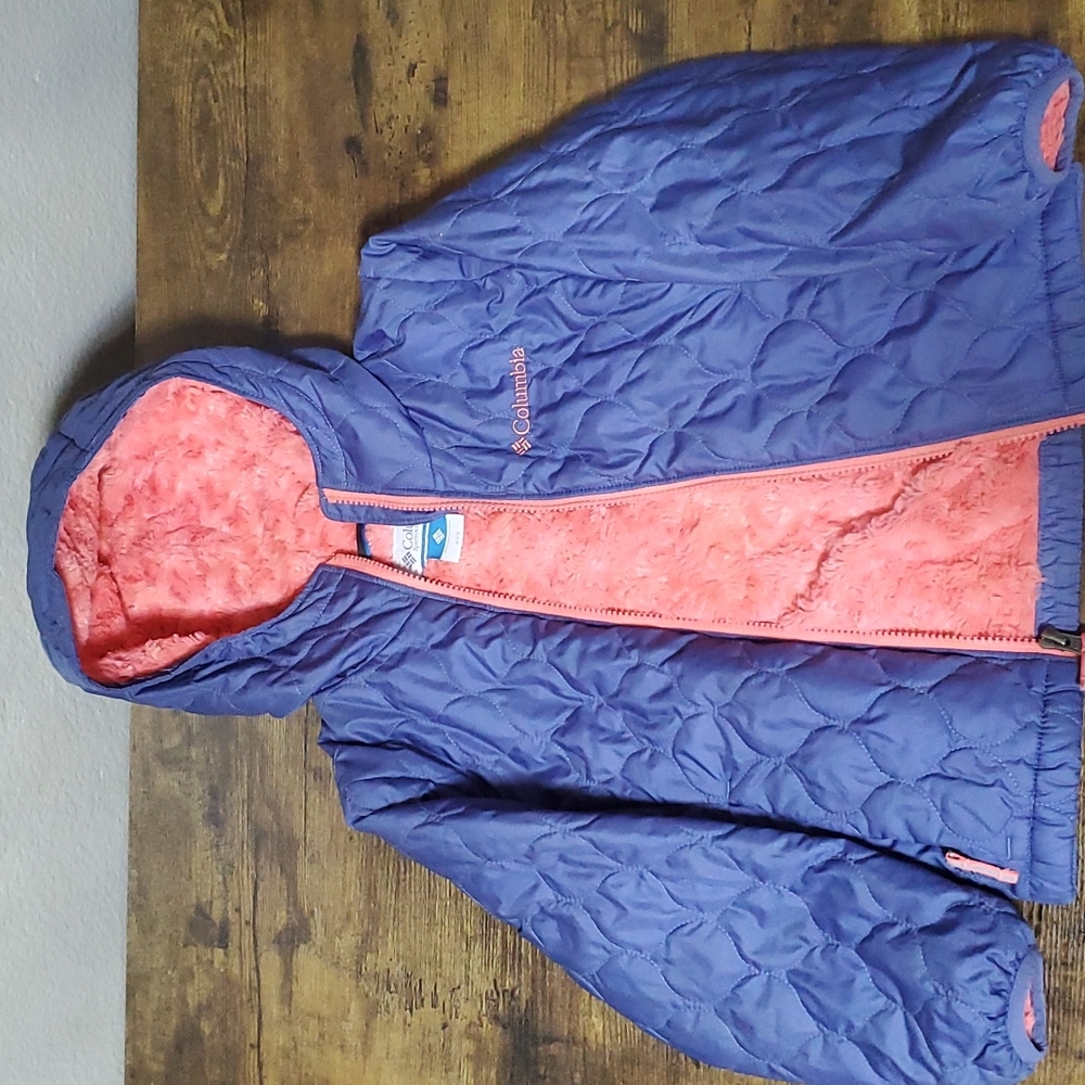 Columbia Girls Bella Plush Hooded Jacket, XXS 4-5, Blue and Pink